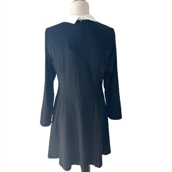 Aphratti Black Long Sleeve Dress with White Collar, Wednesday Adams Style - Picture 6 of 12